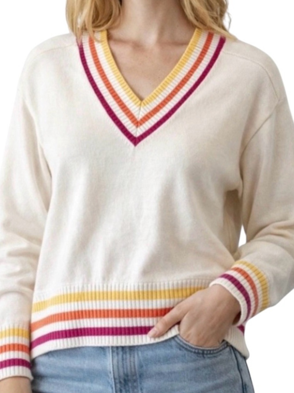KERRI ROSENTHAL V- NECK TENNIS SWEATER SIZE XL